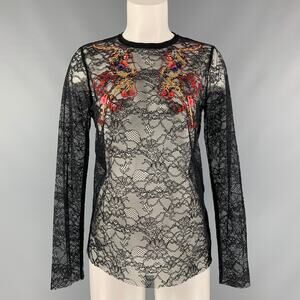 SANDRO Size S Black Polyamide Lace Long Sleeve Dress Top